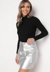 Srebrna Spódnica Mini z Kieszeniami Cargo z Imitacji Skóry Kerris. Szare spódniczki damskie Born2be, s, bez wzorów, z materiału, mini. Za 139.99 zł.