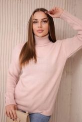 Sweter z wywijanym golfem pudrowy róż. Czerwone golfy damskie KESI, l, bez wzorów, z wełny, bez ramiączek. Za 139.05 zł.