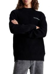 Calvin Klein Sweter w kolorze czarnym rozmiar: L. Czarne swetry męskie CALVIN KLEIN, l, bez wzorów, z bawełny, bez kołnierzyka. Za 221.95 zł.