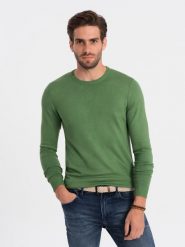 Męski sweter klasyczny z wiskozą BASIC z okrągłym dekoltem – zielony V13 OM-SWBS-0106 - XXL. Zielone swetry męskie Ombre Clothing, l, bez wzorów, z wiskozy, bez kołnierzyka. W wyprzedaży za 89.99 zł.