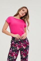 Bawełniany t-shirt fuksjowy. T-shirty damskie MOODO, l, bez wzorów, z bawełny, bez kołnierzyka. Za 34.99 zł.