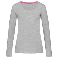 Damska Koszulka Z Długim Rękawem Z Wrzosowego Streczu. Szare bluzki damskie Stedman, bez wzorów, bez kołnierzyka. Za 97.99 zł.
