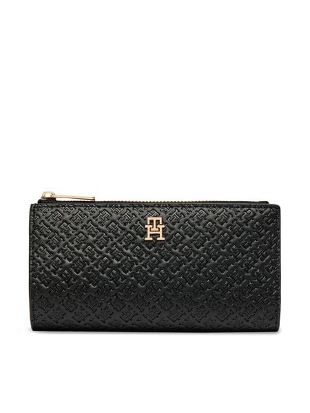 Tommy Hilfiger Portfel Th Icon Long Bifold Mono AW0AW18989 Czarny. Czarne portfele damskie Tommy Hilfiger, bez wzorów, ze skóry. Za 289.99 zł.