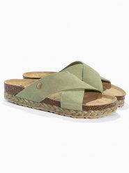 BACKSUN Skórzane klapki "Lauren" w kolorze khaki rozmiar: 36. Brązowe klapki damskie Backsun, bez wzorów, bez obcasa. Za 195.99 zł.