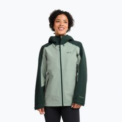 Kurtka przeciwdeszczowa damska Jack Wolfskin Wildbound 2L. Zielone kurtki przeciwdeszczowe damskie Jack Wolfskin, l, bez kaptura. Za 652.80 zł.
