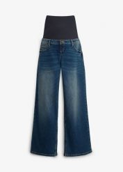 Jeansy ciążowe z bawełny organicznej, wide leg. Brązowe jeansy damskie bonprix, moda ciążowa. Za 189.99 zł.