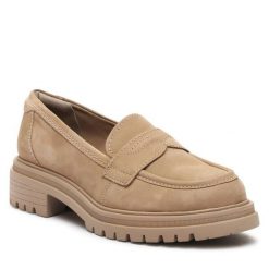 Półbuty Tamaris. Brązowe półbuty damskie Tamaris, bez wzorów, bez obcasa, na płaskiej podeszwie. Za 319.99 zł.