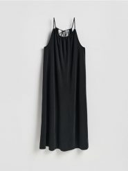 Sukienka midi - czarny. Czarne sukienki damskie Reserved, l, bez wzorów, z dzianiny, bez kołnierzyka, bez ramiączek, midi. Za 119.99 zł.