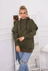 Bluza ocieplana z półgolfem khaki. Brązowe bluzy z kapturem damskie KESI, l, z bawełny. Za 238.37 zł.