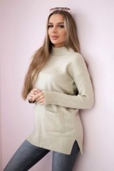 Sweter ze stójką beżowy. Brązowe golfy damskie KESI, l, bez wzorów, z wełny, bez ramiączek. Za 178.78 zł.