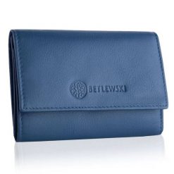 Portfel damski BETLEWSKI BPD-SS-17 NIEBIESKI. Niebieskie portfele damskie Betlewski, bez wzorów, ze skóry. Za 139.99 zł.