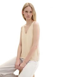 Tom Tailor Top w kolorze beżowym rozmiar: S. Brązowe topy damskie Tom Tailor, s, bez wzorów, ze splotem, bez kołnierzyka. Za 48.39 zł.
