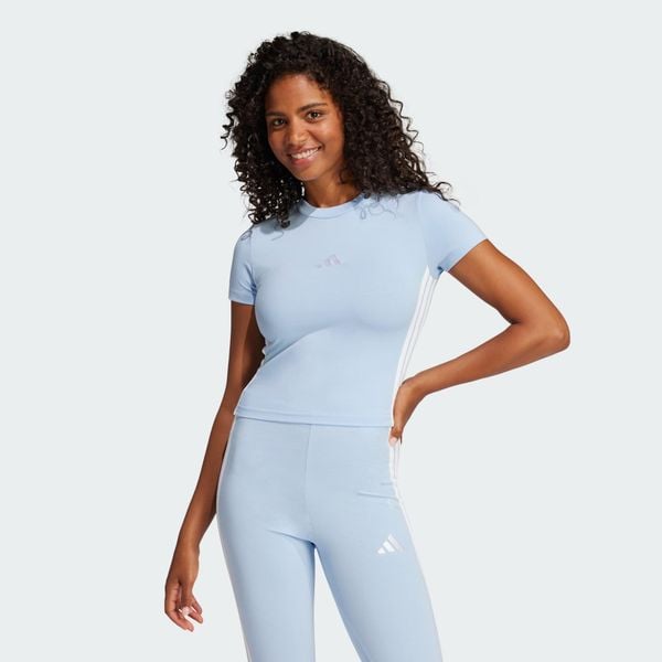 Koszulka Essentials 3-Stripes Slim Baby. Białe bluzki sportowe damskie Adidas, xs, bez kołnierzyka, bez ramiączek. Za 109.00 zł.