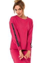 Dresowa Bluza z Lampasami - Koralowa. Pomarańczowe bluzy bez kaptura damskie MOE, l, z bawełny. Za 217.39 zł.