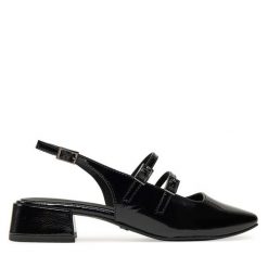 Sandały Tamaris. Czarne sandały damskie Tamaris, bez wzorów, bez obcasa, na słupku. Za 269.99 zł.