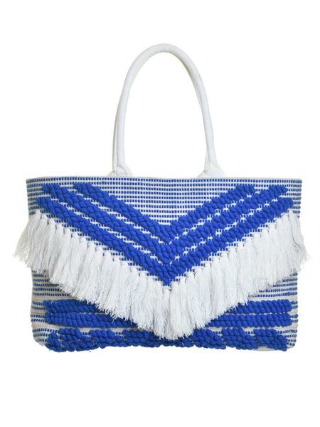 BLE Shopper bag w kolorze biało-niebieskim - 55 x 34 cm rozmiar: onesize. Białe shopper bag damskie BLE, bez wzorów, z materiału, na ramię, bez dodatków. Za 64.95 zł.