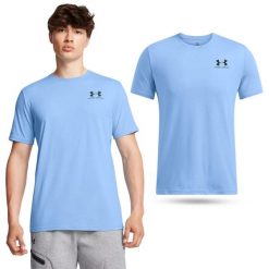 Koszulka fitness męska UNDER ARMOUR 1326799 z krótkim rękawem. Niebieskie t-shirty sportowe męskie Under Armour, m, bez ramiączek, na fitness i siłownię. W wyprzedaży za 69.79 zł.