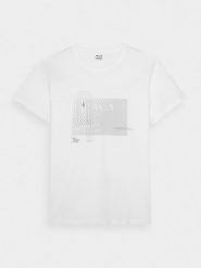 4F T-shirt regular z nadrukiem męski - biały S. Białe t-shirty męskie 4f, m, bez wzorów, z bawełny, bez kołnierzyka. W wyprzedaży za 39.99 zł.