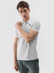 4F Koszulka polo regular męska - biała XL. Białe koszulki polo męskie 4f, m, bez wzorów, z bawełny, bez ramiączek. Za 89.99 zł.