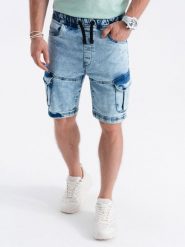 Krótkie spodenki męskie jeansowe - jasny jeans V1 - Rozmiar: S. Szorty męskie Ombre Clothing, bez wzorów, z bawełny. W wyprzedaży za 59.99 zł.