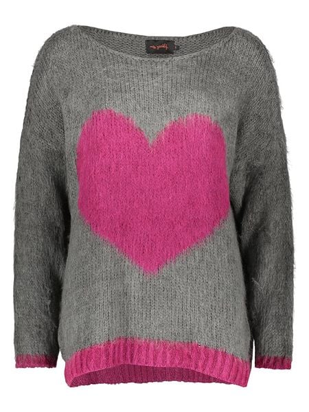 Miss goodlife Sweter "Heart" w kolorze szaro-różowym rozmiar: L. Różowe swetry klasyczne damskie miss goodlife, l, z wełny, bez kołnierzyka. Za 100.52 zł.