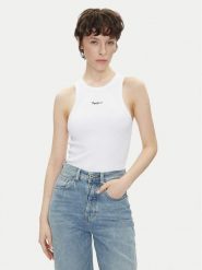 Pepe Jeans Top Marian PL506035 Biały Slim Fit. Białe topy damskie Pepe Jeans, m, bez wzorów, z bawełny, bez kołnierzyka. Za 79.99 zł.
