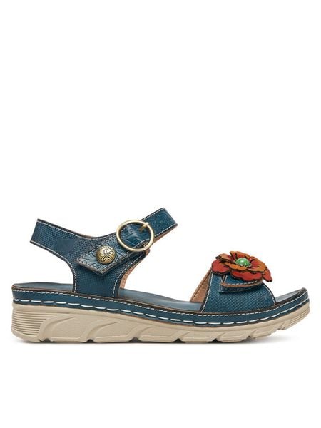 Laura Vita Sandały Dorry 03 Granatowy. Niebieskie sandały damskie Laura Vita, bez wzorów, ze skóry, bez obcasa, na koturnie. Za 349.99 zł.