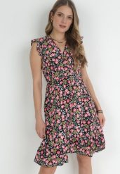Czarna Rozkloszowana Sukienka z Wiskozy w Kwiaty Evalis. Czarne sukienki damskie Born2be, na lato, l, bez wzorów, z wiskozy, bez kołnierzyka, bez ramiączek, mini, rozkloszowane. W wyprzedaży za 51.99 zł.