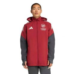Kurtka dresowa zewnętrzna Arsenal 2025/26. Czerwone kurtki treningowe męskie Adidas, m, bez wzorów, z dresówki, na fitness i siłownię. Za 371.50 zł.