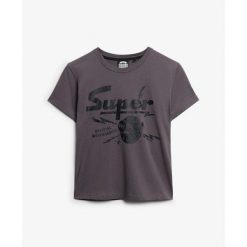 Damska dopasowana koszulka Superdry Band Merch. Szare t-shirty damskie Superdry., bez wzorów, bez kołnierzyka. Za 132.80 zł.