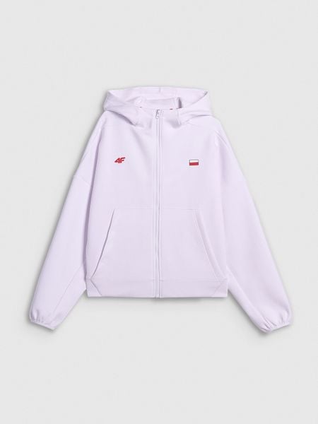4F Bluza dresowa regular z kapturem damska - biała M. Białe bluzy sportowe damskie 4f, m, bez wzorów, z dresówki, bez ramiączek, z kapturem. Za 199.99 zł.