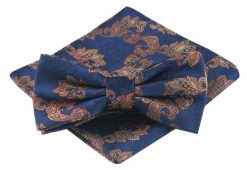 Mucha Męska z Poszetką - Alties - Ciemnoniebieska, Motyw Kwiatowy. Niebieskie krawaty i muchy męskie Alties, bez wzorów, eleganckie. Za 54.00 zł.