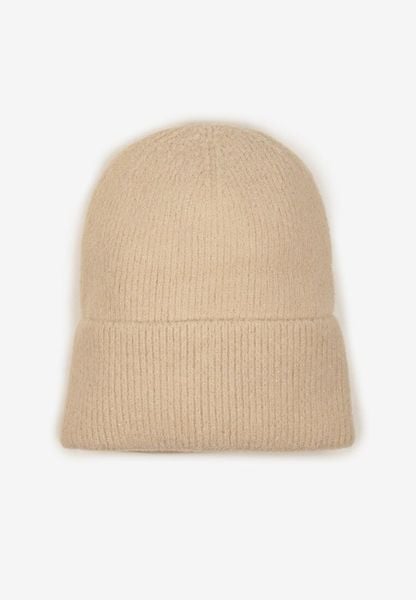 Beżowa Czapka z Metaliczną Nicią i Wywinięciem Temivra. Brązowe czapki zimowe damskie Renee, z jeansu. Za 34.99 zł.