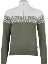 Peak Mountain Sweter "Akar" w kolorze oliwkowo-białym rozmiar: L. Brązowe golfy damskie Peak Mountain, l, bez wzorów, bez ramiączek. Za 217.99 zł.