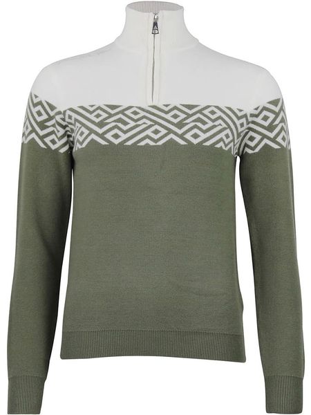 Peak Mountain Sweter "Akar" w kolorze oliwkowo-białym rozmiar: S. Brązowe golfy damskie Peak Mountain, s, bez wzorów, bez ramiączek. Za 209.33 zł.