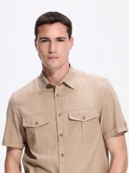 Koszula regular fit - beżowy. Brązowe koszule męskie Reserved, l, bez wzorów, z bawełny, bez kołnierzyka, bez ramiączek. Za 139.99 zł.