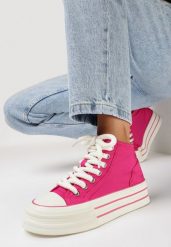 Fuksjowe Trampki na Platformie za Kostkę Ileni. Czerwone trampki i tenisówki damskie Born2be, bez wzorów, za kostkę. Za 89.99 zł.