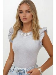 Trend Alacati Koszulka w kolorze szarym rozmiar: L. Szare bluzki damskie Trend Alacati, l, bez wzorów, z bawełny, bez kołnierzyka. Za 72.95 zł.