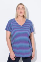 Damskie Koszulka funkcyjna prążkowanie klasyczny krój dekolt w serek rękaw 1/2. Fioletowe t-shirty damskie Ulla Popken, plus size, bez wzorów, z bawełny, bez kołnierzyka. Za 159.99 zł.