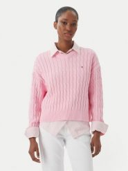 Tommy Hilfiger Sweter WW0WW48433 Różowy jasny Regular Fit. Czerwone swetry klasyczne damskie Tommy Hilfiger, s, z bawełny, bez kołnierzyka. Za 649.99 zł.