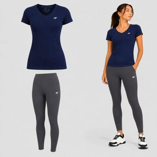 ZESTAW DAMSKI 4F T-SHIRT + LEGGINSY SPORTOWY KOMPLET NA CO DZIEŃ L SS26. Legginsy damskie 4f, l, bez wzorów, z bawełny. Za 95.57 zł.