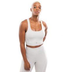 Damski sportowy stanik do biegania Siroko Angkor Light Gray. Szare biustonosze sportowe damskie SIROKO, bez wzorów, z materiału. W wyprzedaży za 84.00 zł.