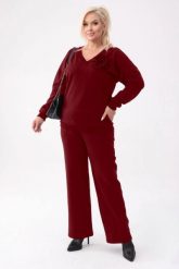 Bawełniany komplet dresowy Comfy w bordowym kolorze - bluza z różą + długie spodnie PLUS SIZE XXL OVERSIZE JESIEŃ. Czerwone bluzy bez kaptura damskie Moda Size Plus Iwanek, plus size, z bawełny. Za 349.90 zł.