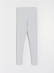 Prążkowane legginsy z gumką w pasie - szary. Szare legginsy damskie Sinsay, l, bez wzorów, prążkowane. Za 29.99 zł.