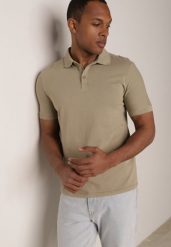 Ciemnozielona Gładka Koszulka Polo o Klasycznym Kroju Sinopea. Zielone koszulki polo męskie Born2be, l, bez wzorów, z jeansu, bez ramiączek. Za 79.99 zł.