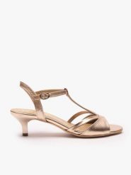 Platynowe sandały t-bar na obcasie. Brązowe sandały damskie Ryłko, bez wzorów, z gumy, bez obcasa, na obcasie. Za 429.99 zł.