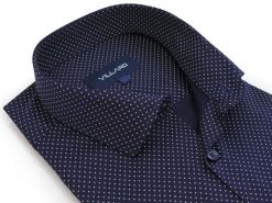 Granatowa koszula w kropki A084. Koszule męskie Mmer / Villaro - Koszule męskie, m, bez wzorów, z bawełny, bez kołnierzyka, bez ramiączek. W wyprzedaży za 198.00 zł.