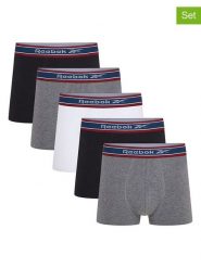 Reebok Bokserki (5 par) "Baird" w kolorze szarym, czarnym i białym rozmiar: M. Białe bokserki męskie Reebok, bez wzorów. Za 86.99 zł.