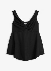 Top z odkrytymi ramionami ze strukturalnego materiału. Czerwone topy damskie bonprix, bez wzorów, bez kołnierzyka. Za 27.99 zł.