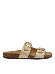 Geox Klapki D Brionia D35LSL 00047 C2012 Złoty. Żółte klapki damskie Geox, bez wzorów, ze skóry, bez obcasa. Za 359.99 zł.